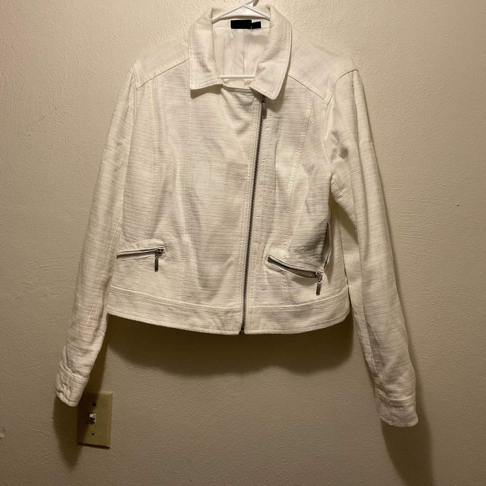 White shabby chic light weight jacket, contemporary casual jacket